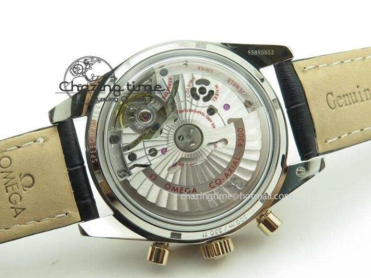 0509 Trendsetting Speedmaster ’57 SS Chrono AXF Best Edition RG Bezel Black Dial on Black Leather Strap A 8283